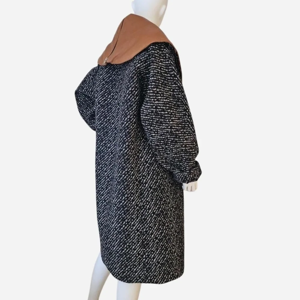 JW ANDERSON Women's Black and White Shawl‎ Collar Waddled Coat. Sz 2